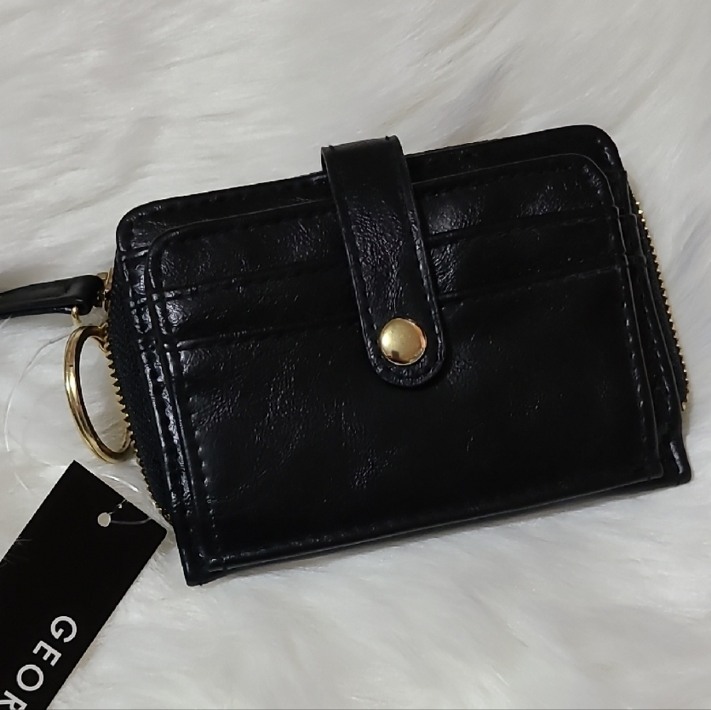 LastChance-George Black Leather Card Holder with Gold Accent